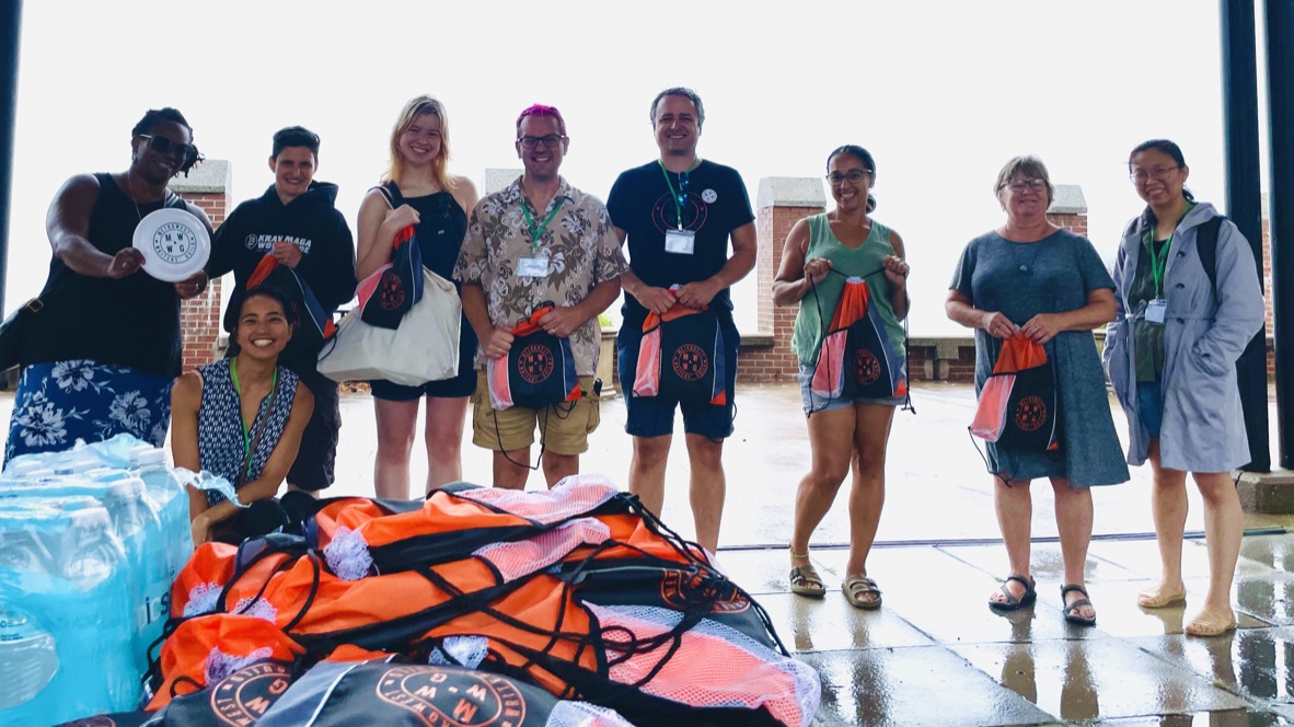 Members of the Metro West Writer's Guild showing off swag received at one of our many get-togethers